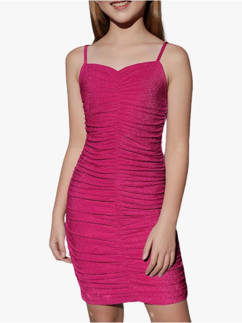 2/$40 NWOT Girls Sparkle Ruched Fuchsia Thin Strap Dress 12Y birthday Christmas